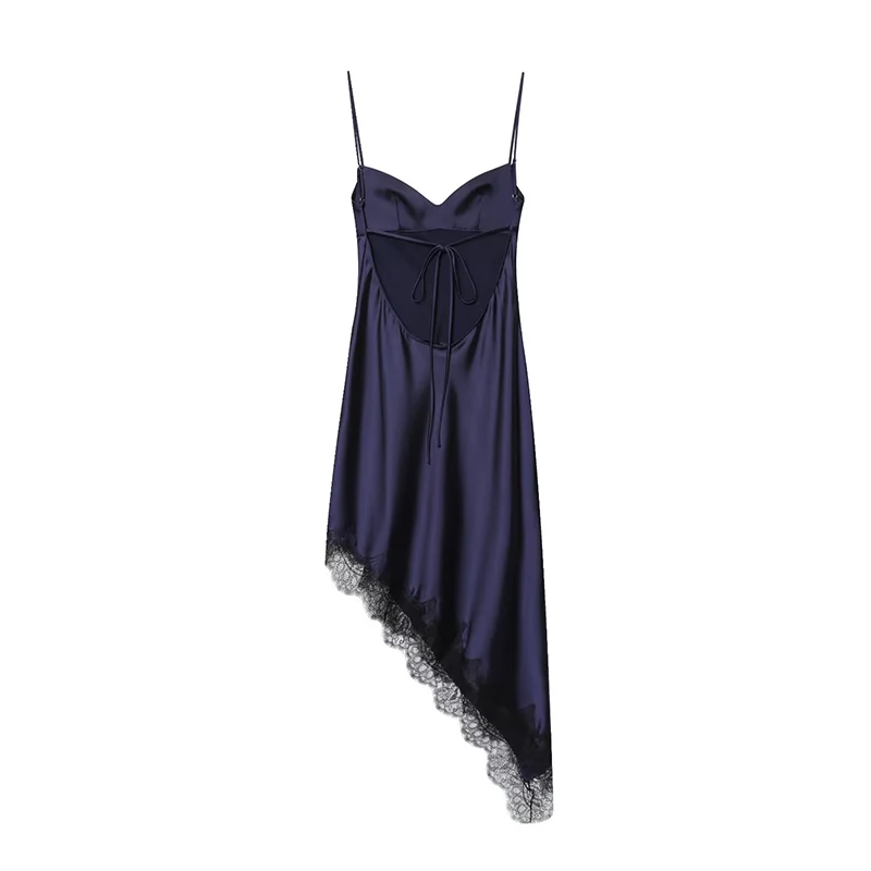 Women Sexy Lace Satin Elegant Long Dress Asymmetric Hem Dress New Summer Fashion Holiday Party Beach Dresses For Women ﻿