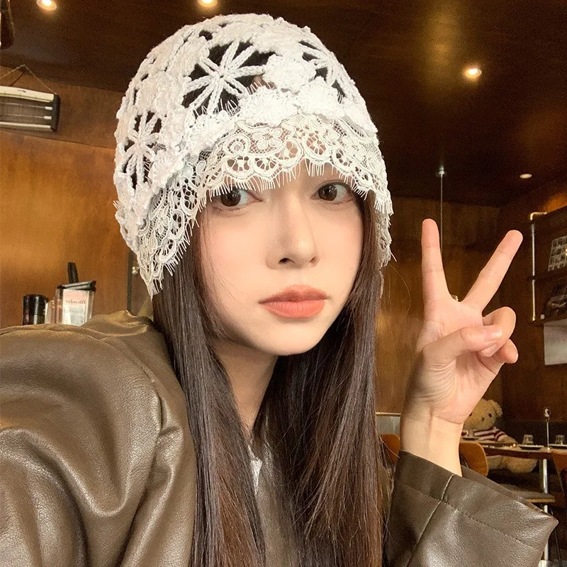 2025 New Japanese Lace Flower Knitted Hat Women's Summer