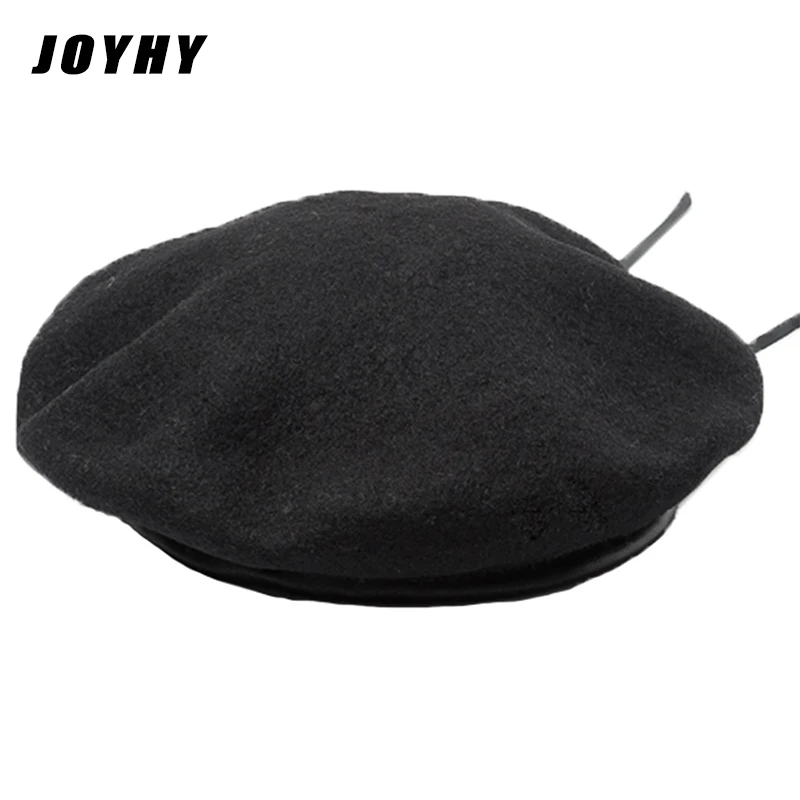 

JOYHY Women's Wool PU Leather Trimmed Plain Adjustable Japanese Berets Beanie Hat Beret Maiden Baret Beanie Cap Flat Hat