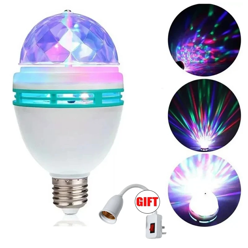 thumbnail image 1 of Lámpara de fiesta giratoria RGB E27 con luz de discoteca, luz estroboscópica LED, bombilla de discoteca de cristal para fiesta de cumpleaños, club, bar, karaoke, Halloween y Navidad, 1 of 5