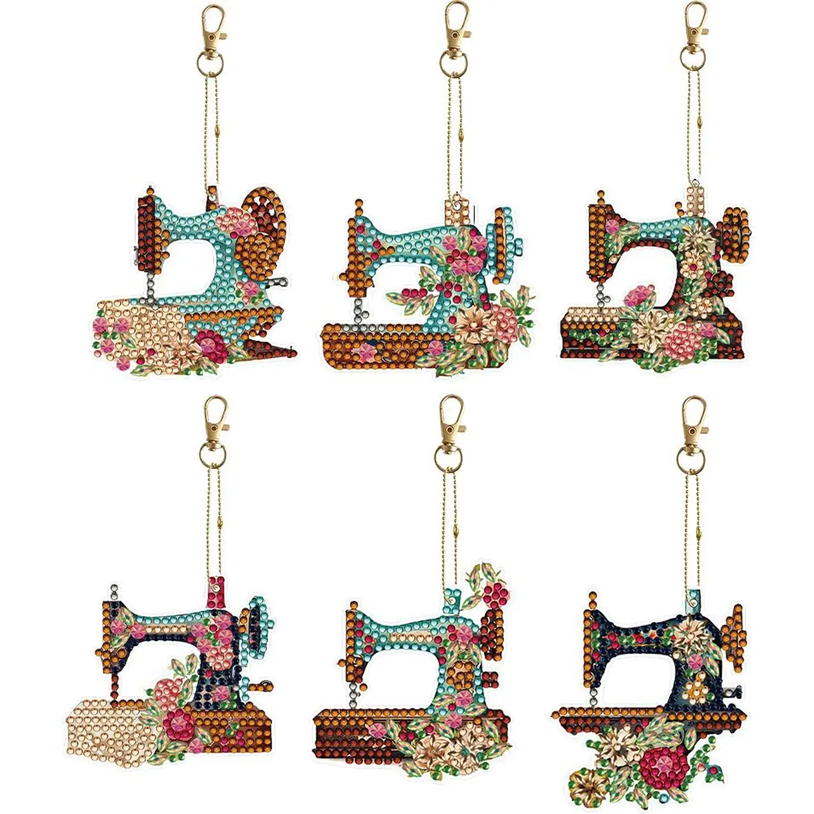 DIY Diamond Art Key Rings Double Sided 6pcs Full Drill Diamonds Pendants Special Shaped Sewing Machine for Beginners Home Decor