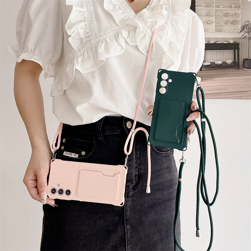 Versatile Crossbody Necklace Lanyard Phone Case with Card Slot Holder and Soft Cover