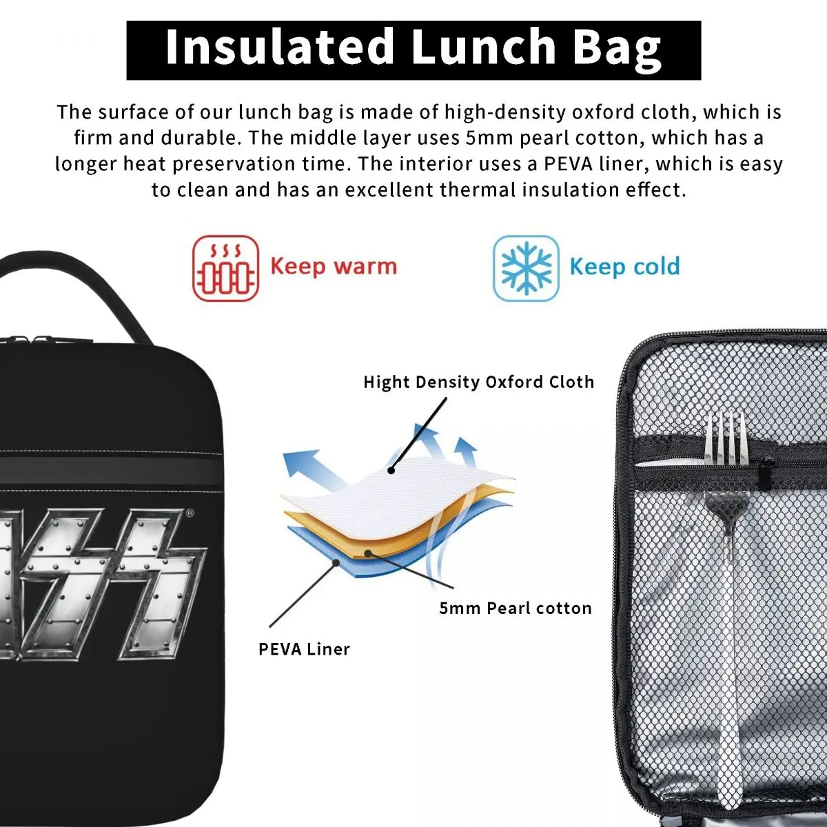 Kiss Heavy Metal Insulated Lunch Bags Thermal Lunch Container Rock Brand Large Box Tote Girl Boy College Travel
