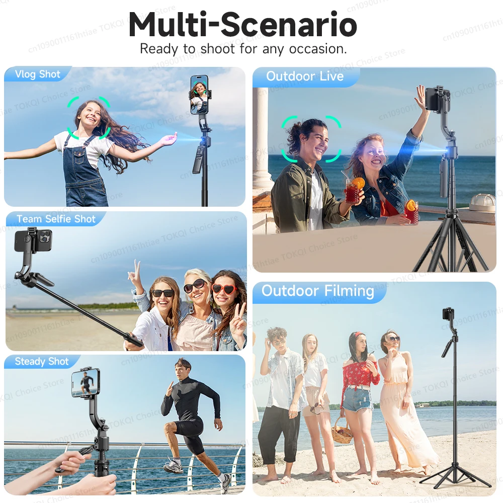 Phone Tripod Phone Tripod Mount Flexible Phone Tripod TOKQI C17 Selfie Tripod for Cell Phone 360&deg;Auto-Rotation AI Tracking Shooting Quadrapod Remote Control Optional Fill Light