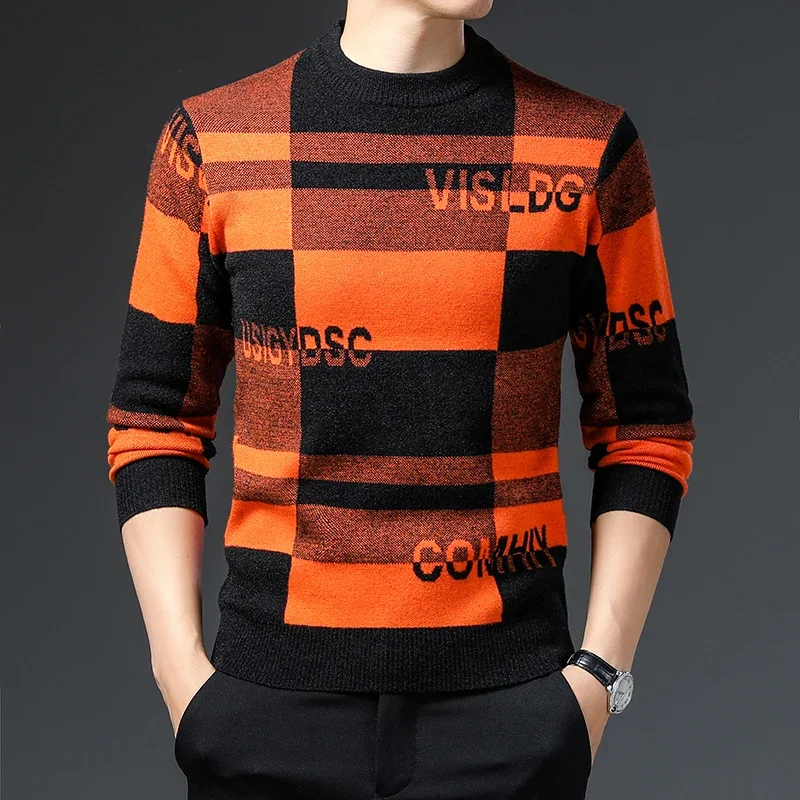 

Men's New Fashionable Color Block Versatile High End Comfortable Round Neck Pullover Bottom