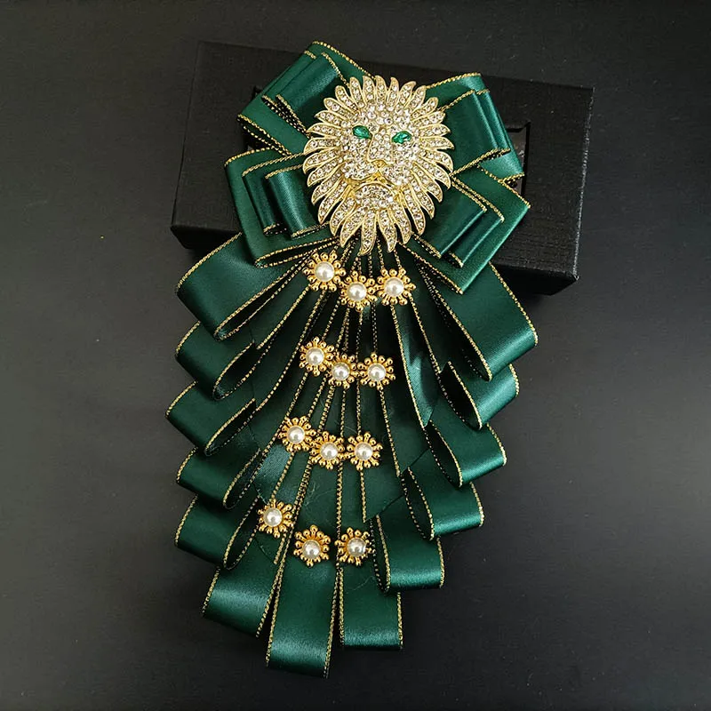 Original-Design Schleife mit Strass Löwenkopf-Brosche Handgefertigter Schmuck Geschenk für Männer und Frauen Hochwertige Hochzeits-Kragenblume Fliege – Detail 10