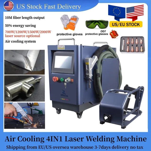 Fast Shipping Portable Air-cooled 4IN1 Metal Laser Welding Machine & 10M Cable Cutting Cleaning Touchscreen Laser Welder SUP-23T