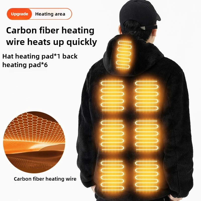 Winter Smart Heating Hoodie Jacket Men Coral Fleece Sweatshirt Double Control 9 Zone Heated USB Warm Hoodies Women Thermal Top