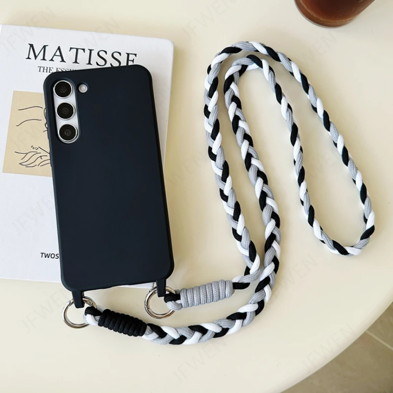 Étui de téléphone à bandoulière avec lanière pour Samsung Galaxy S25 S24 S22 S23 S20 S21 FE Plus Note 20 Ultra Silicone Soft TPU Back Cover_voghion.com