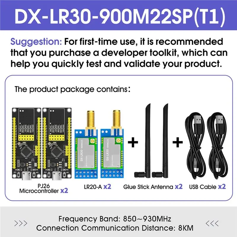 DIGIT-DX-LR30-900M22SP(T1) SX1262 로라 무선 모듈 8KM 장거리 SMD RF 모듈 22Dbm 출력 850Mhz-930Mhz 전원 공급