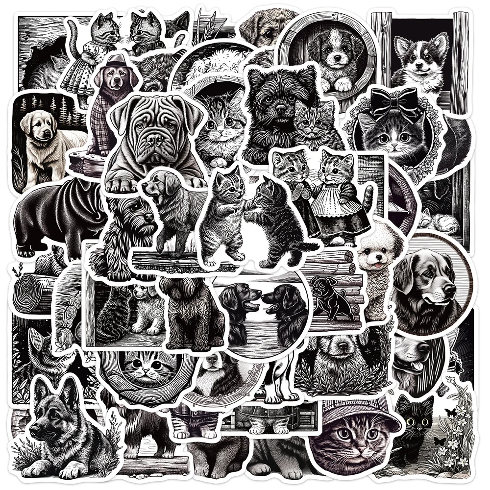 

10/30/50pcs Black and White Printmaking Animal Graffiti Stickers Decals Waterproof DIY Skateboard Motorcycle Bike Vinyl Sticker