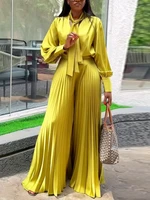 Amelia V-neck Lace Up Long Lantern Sleeve Pant Set 2