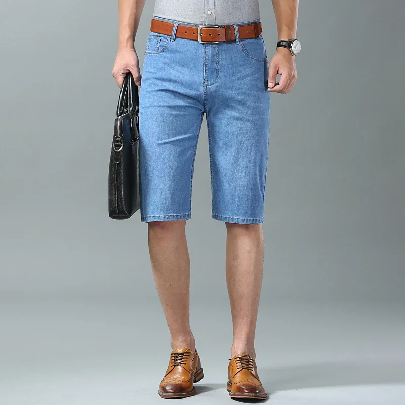 Summer Men business Denim Shorts Thin Straight Casual Short Jeans Male office Brand Clothing Black Blue short pants men jeans denim pants denim shorts summer jeans shorts