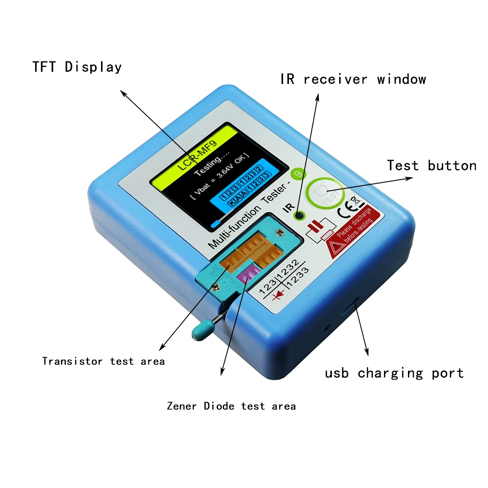 LCR-MF9 1.8" TFT LCD Display Multi-meter Transistor Tester Diode Triode Capacitor Resistor Test Meter MOSFET NPN PNP Triac MOS