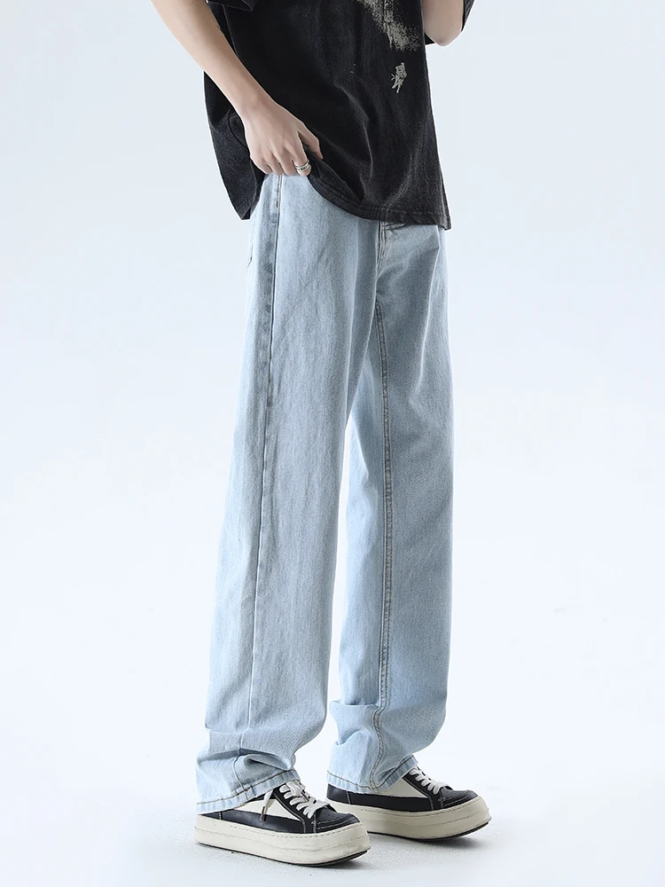 American Heavy Industry Washed Stretch Jeans Men's and Women's Heavy Loose Straight Casual PantscleanfitBootcut Trousers Men's