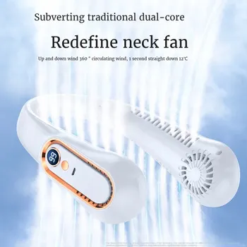 2025 New ceiling fan USB rechargeable portable small fan students office sports digital display ceiling fan hanging neck fan 1