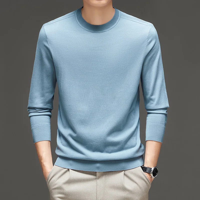 

Top Grade 5.5% Mulberry Silk Men's Soft O-Neck T-Shirts New Spring Autumn Cotton Knit Sweater Short Brand Casual Tees