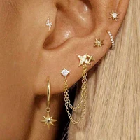 6PCS Fashion Cute Zircon Flower Ear Stud For Women Fashion 18K Gold Plated Star Ear Stud Earring Piercing Girl Set Jewelry Gift - Image 2