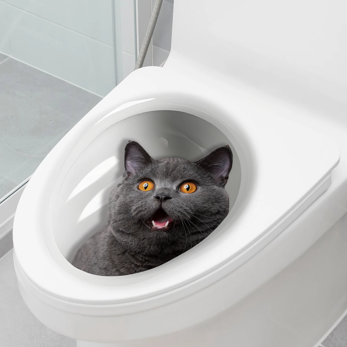 1PC Cute Kitten Fun Toilet Cover Stickers-Waterproof Glossy Self Adhesive Oval PVC Surface Stickers Suitable for Bathroom Toilet vinyl stickers toilet stickers toilet seat stickers kitten wall stickers