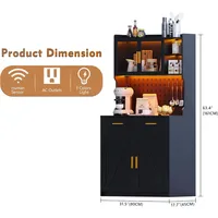 LED Kitchen Pantry Cabinet with Outlets, Farmhouse Storage Cabinet with Drawers & Adjustable Shelves, Cupboard with Pegboard and 2