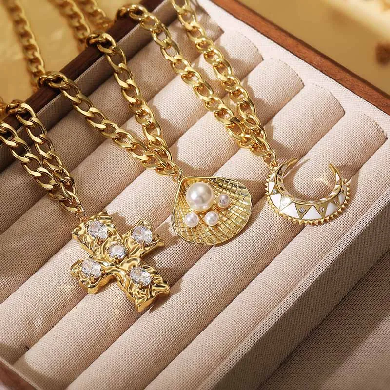 HECHENG cross moon pendant necklace image 1