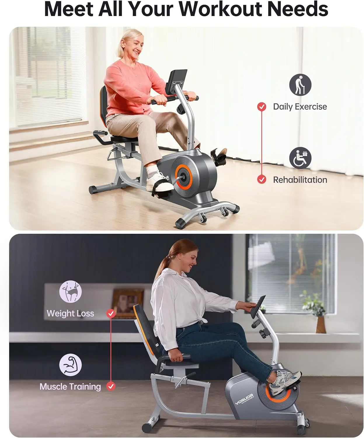 Exercise Bike for Adults Seniors with Quick Adjust Seat, Capacity & 16-level Resistance