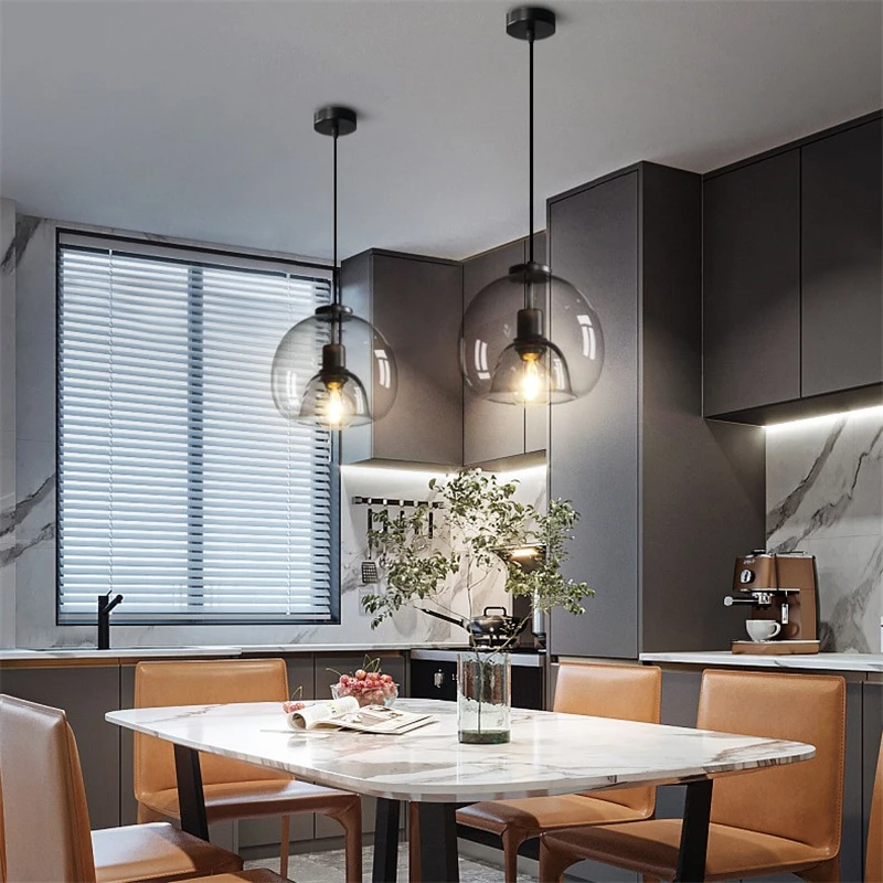 Lampade A Sospensione Post-Moderne In Vetro Grigio Vintage Nordic Designer Creative Kitchen Island Lampade A Sospensione Led Soggiorno Camera Da Letto