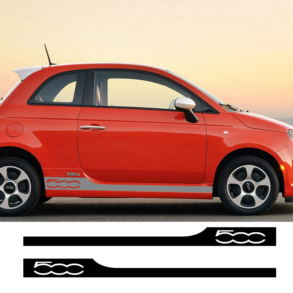 2PCS Car Side Skirt PVC Stickers For Fiat 500 Abarth Auto Body Vinyl Film Decor Decals Long Stripes Style SUV Tuning Accessories