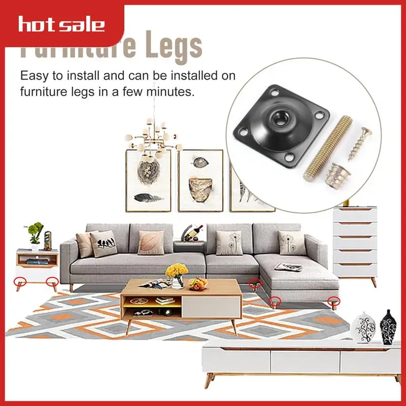 AT48-8Sets Flat Mounting Plates Furniture Leg Attachment Plates T-Plate For Sofa Legs With M8 Hanger Bolts