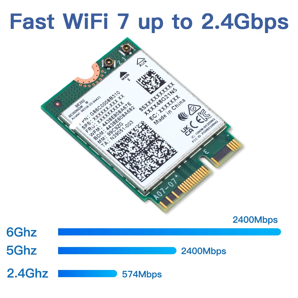WiFi 7 Network Card M.2 Bluetooth 5.4 2400Mbps Tri-Band 2.4G/5G/6GHz BE202NGW Wireless Adapter for Win0/11
