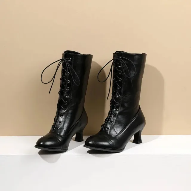 Knee Women's Victorian Style Lace Up Boots Vintage Victorian