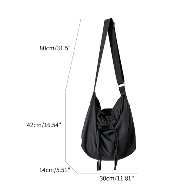 Bolso Bandolera Nylon Negro De Gran Capacidad Con Cordón Rosa Para Mujer