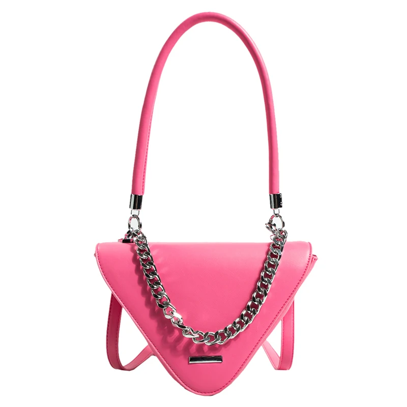 

Cool Girls Chains Triangle Shoulder Bag Women Underarm Tote Handbag Letters Printing Small Purse for Female Brand Design Pink