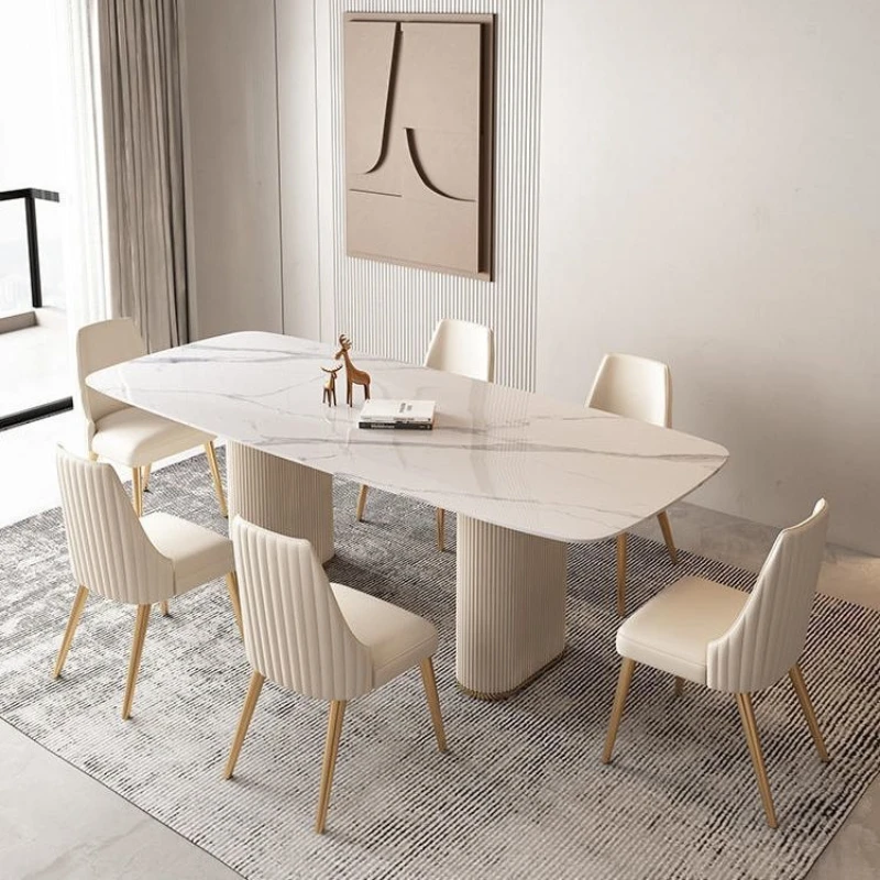 

Modern simple Dining Room Sets rock plate dining table light luxury Soft Chair Relaxing Backrestchair French style combination