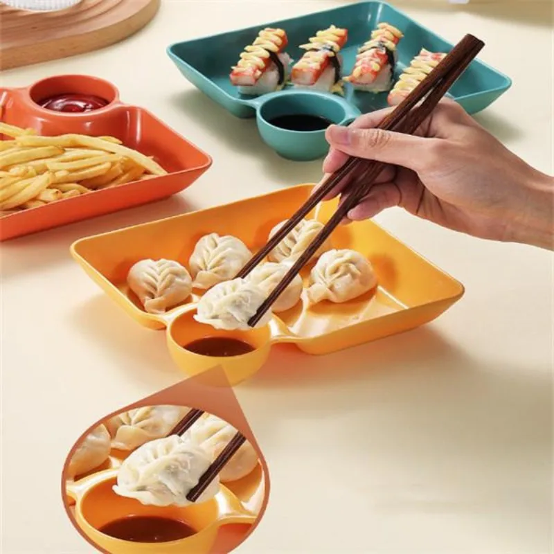 New 2/1Pc Square Dumpling Plate with Vinegar Space Snack