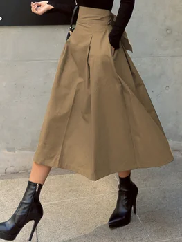 Stylish Women Solid A-line Skirts With Bow 1
