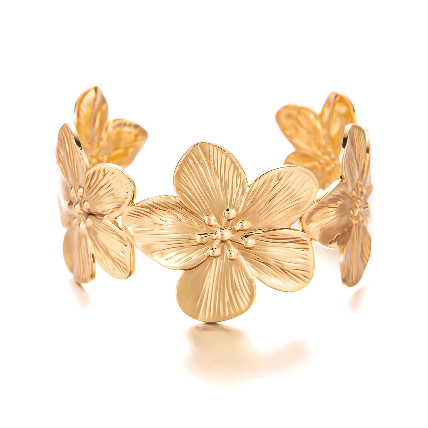 Bracciale Aperto Farfalla Oro Con Fiori In Tessuto - Gioiello Polso Donna, Design Unico