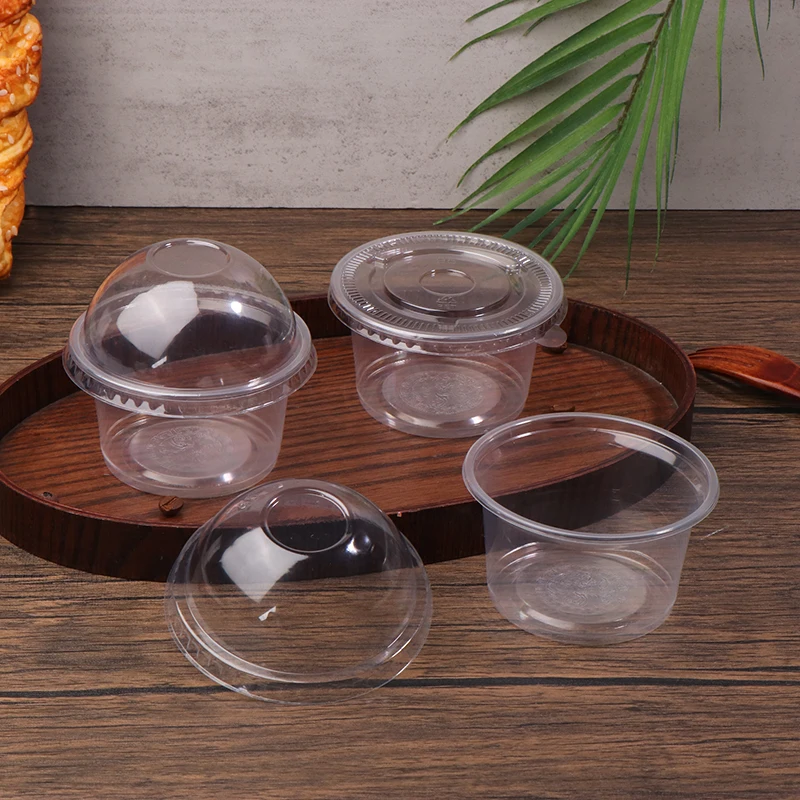 New 50Pcs 250ML Disposable Salad Cup Transparent Plastic Dessert Cups Bowls Container With Dome/Flat Lids Ice Cream Dessert Cups