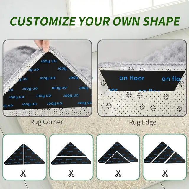 4/12/24PCS Riutilizzabile Tappeto Gripper Nastro Adesivo Biadesivo Antiscivolo Tappeto Pad Nastro Adesivi Lavabile Area Rug Pad Tappeto nastro 5