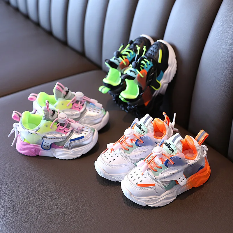 

2022 New Baby Fashion Sport Shoes for Girls Boys Colorful Sneakers Baby Soft Bottom Breathable Outdoor Kids Shoes for 1-6 Years