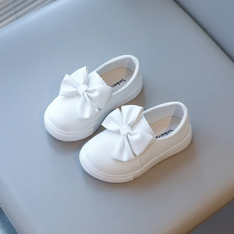 Girls Leather Shoes with Butterfly-knot,Leisure Student Slip on