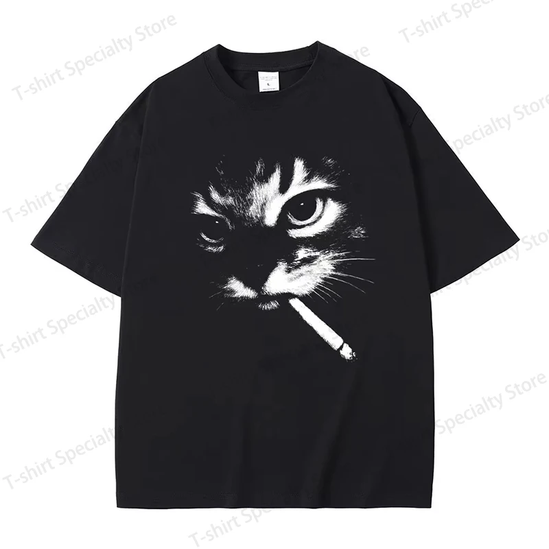 Lustige Meme-T-Shirts mit rauchendem Katzengesicht für Männer und Frauen, lässige Vintage-T-Shirts, übergroße T-Shirts für Männer, Geschenke für Katzenliebhaber