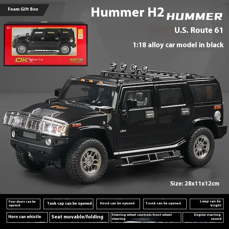 Simulation 1:18 Hummer H2 Alloy Off Road Car Diecast Metal Model