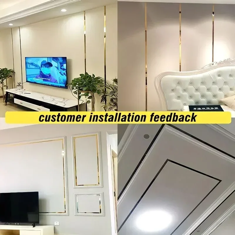 1 Roll Gold wall sticker stainless steel flat decorative lines titanium wall ceiling edge strip mirror living room decoration 2