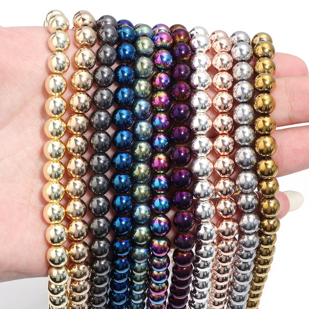 Elegant Silver and Gold Hematite Stone Beads for DIY Jewelry and Accessories - 15'' Strand, 2-10mm