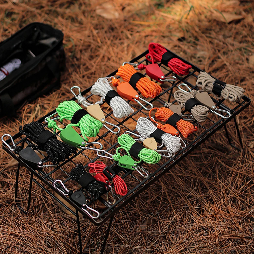 Camping Rope Pulley Tensioner Ratchet Hangers Camping Awning Tent Wind Rope Pulley Hook Supplies 1-5PCS 4M 4MM outdoor tent ropes camping tent accessories