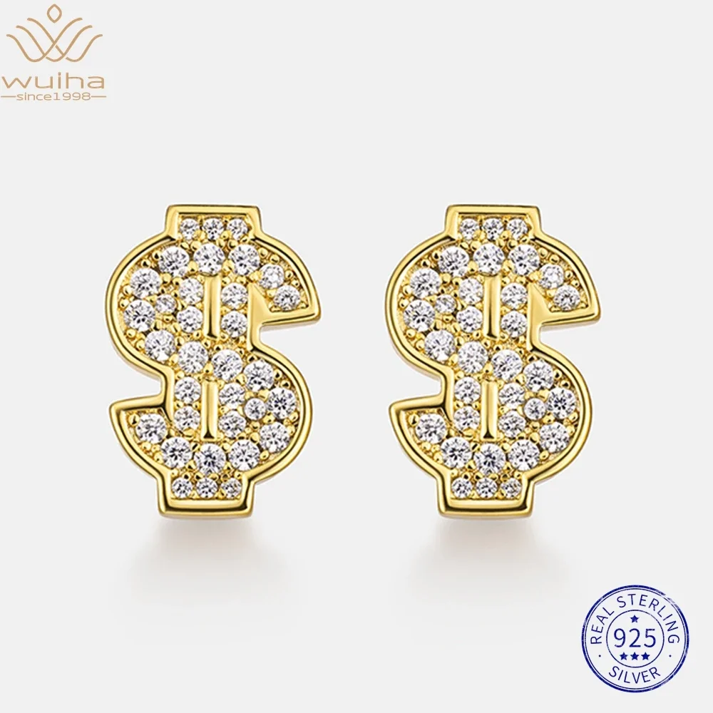 

WUIHA HipHop Rock Punk 925 Sterling Silver Sparkling All Moissanite Diamond Stud Earrings for Women Engagement Gift Fine Jewelry