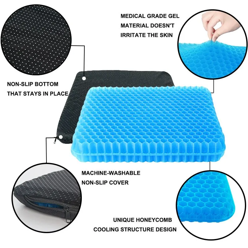 Gel Seat Cushion Summer Breathable Honeycomb Design For Pressure Relief Back Tailbone Pain - Home Office Wheelchair Chair Cars images - 6