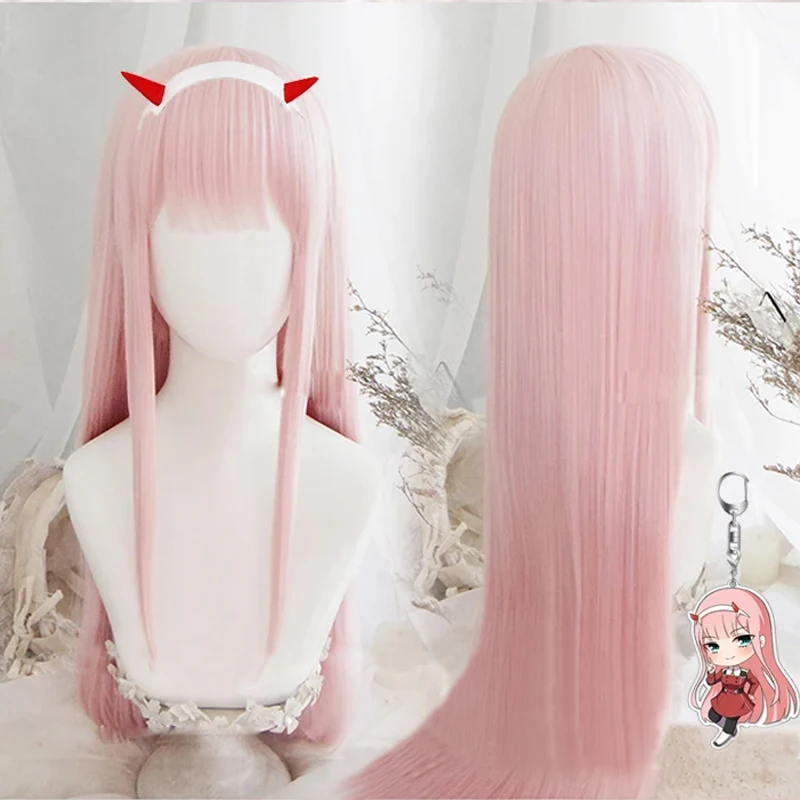 

Парик для косплея аниме дорогой в Фране 02, парики Zero Two, 100 см Длинные розовые синтетические волосы, парик для косплея + шапочка для парика + заколка для волос