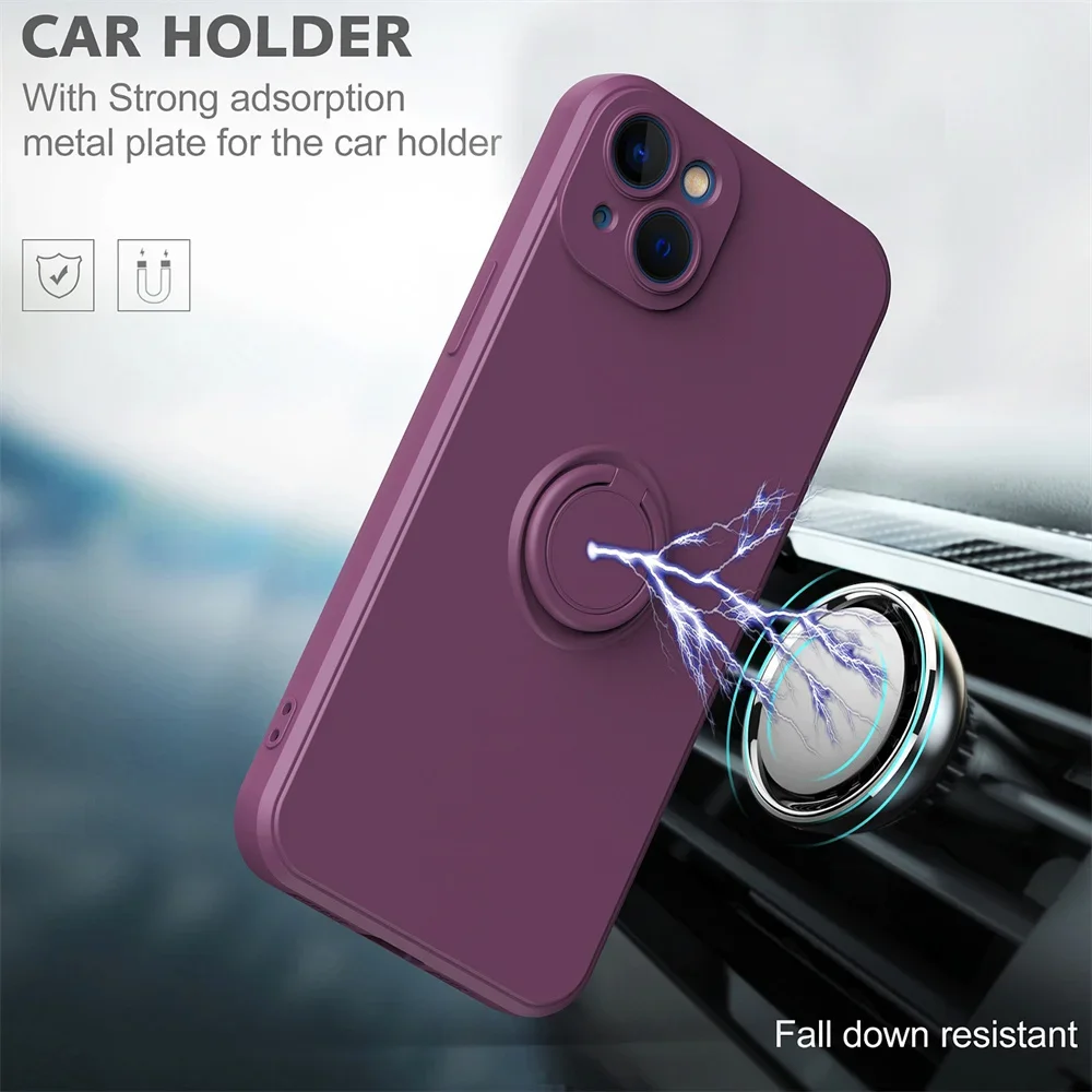 Magnetic Ring Holder Liquid Silicone Phone Case Cover